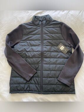 Womens Black Quilted Hybrid Jacket with Ribbed Sleeves